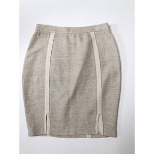L'Agence Pencil Mini Skirt Linen Slit Cotton Beige Women's Size 8